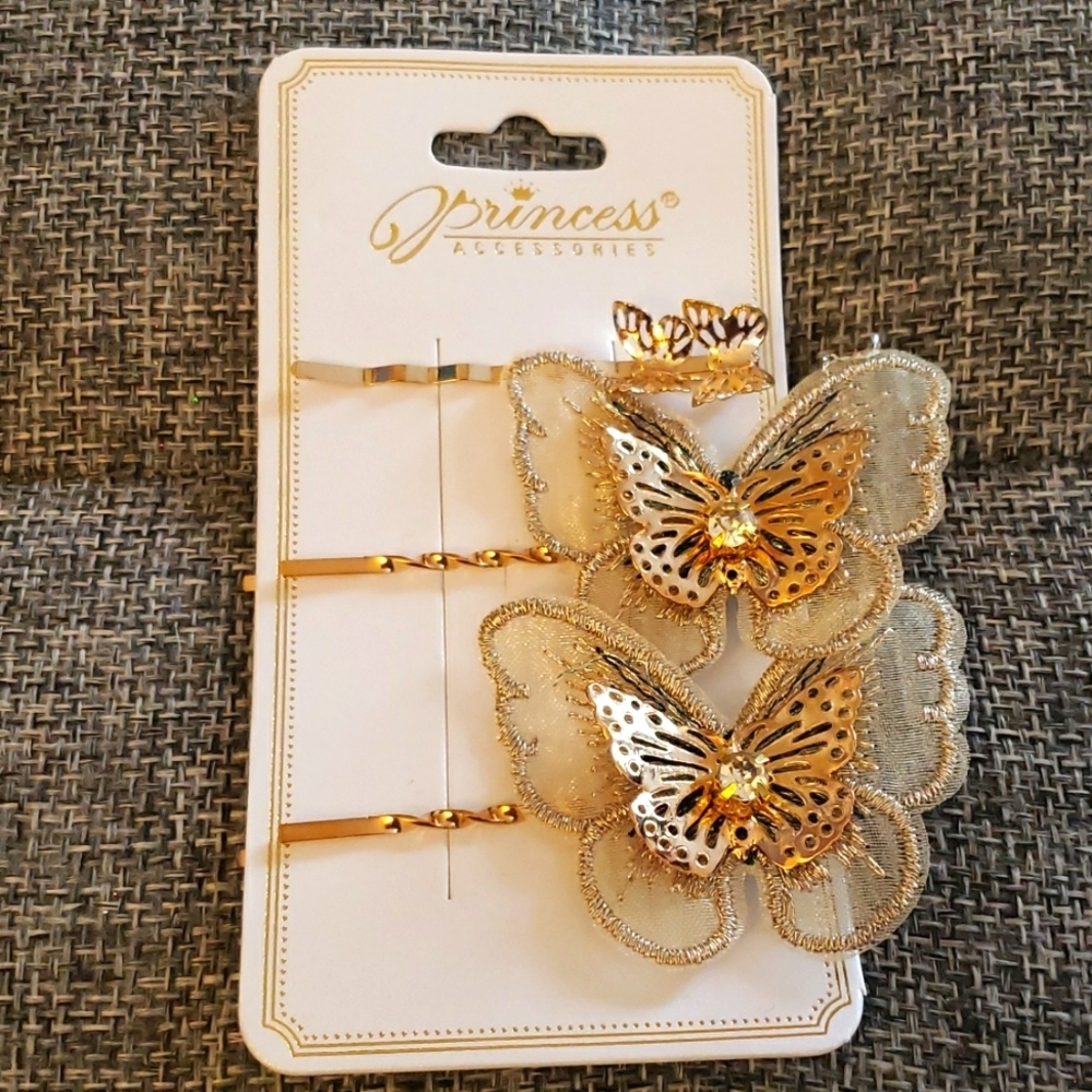 Princess Accessories Buttetfly 3 Piece Bobby Pin Set